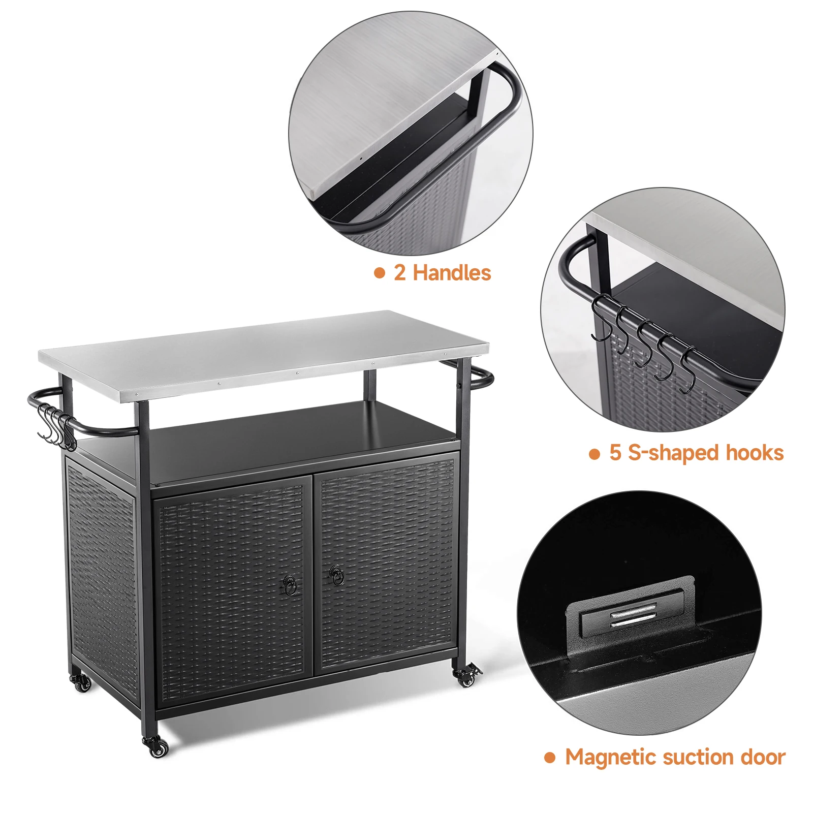 Outdoor Grill Cart with Storage Cabinet Metal Grill Cart Kitchen - Image 5