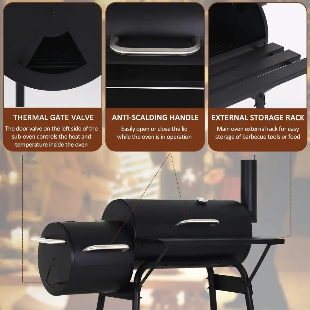 Charcoal Grills Outdoor BBQ Grill Offset Smoker with Wheels - Image 5