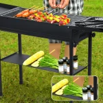 Long Grill, Charcoal Large BBQ Grill, Folded Side Board Camping Barbecue Grill