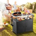 Outdoor Grill Cart with Storage Cabinet Metal Grill Cart Kitchen