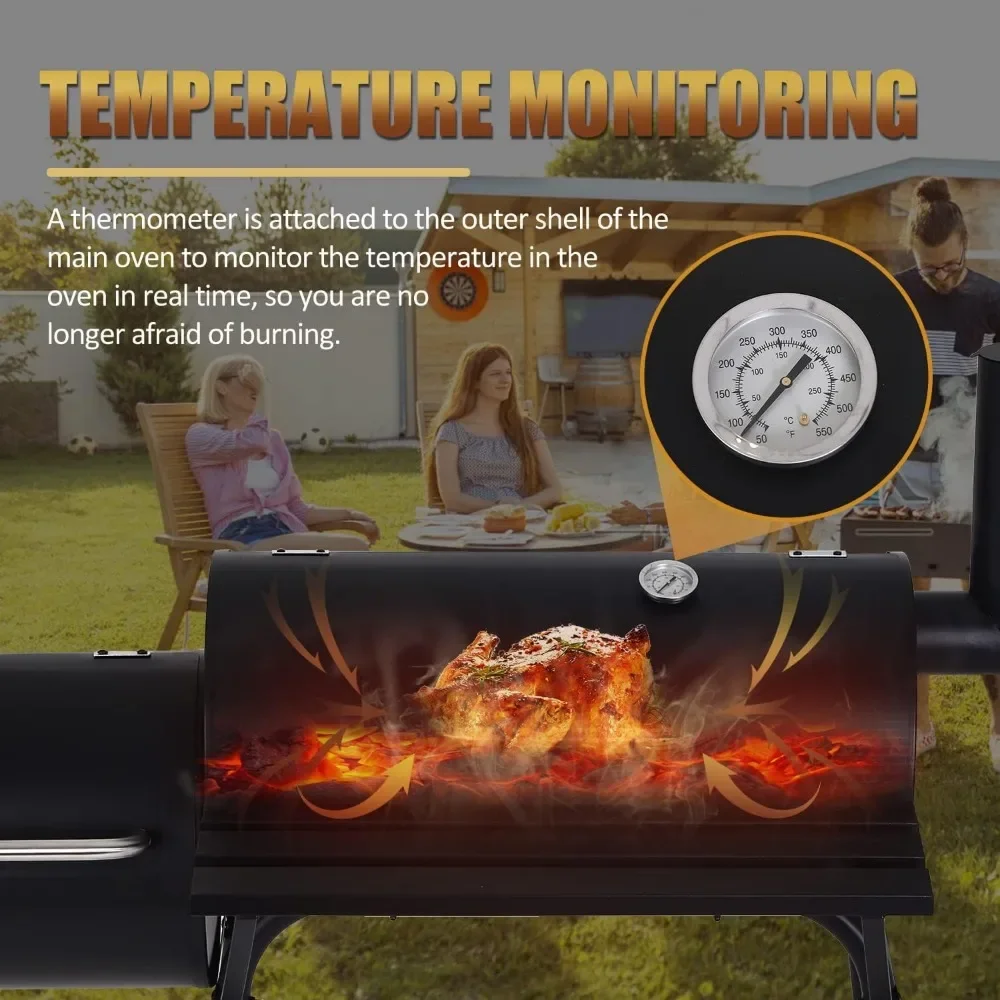 Charcoal Grills Outdoor BBQ Grill Offset Smoker with Wheels - Image 4