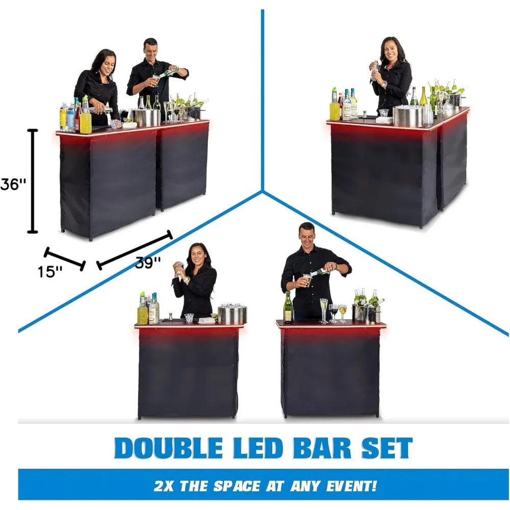 Portable Double Bar Table Set with Multi-Color LED Lights - Image 2