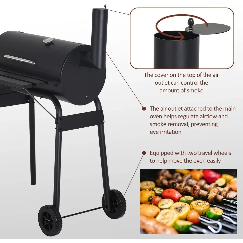 Charcoal Grills Outdoor BBQ Grill Offset Smoker with Wheels - Image 3