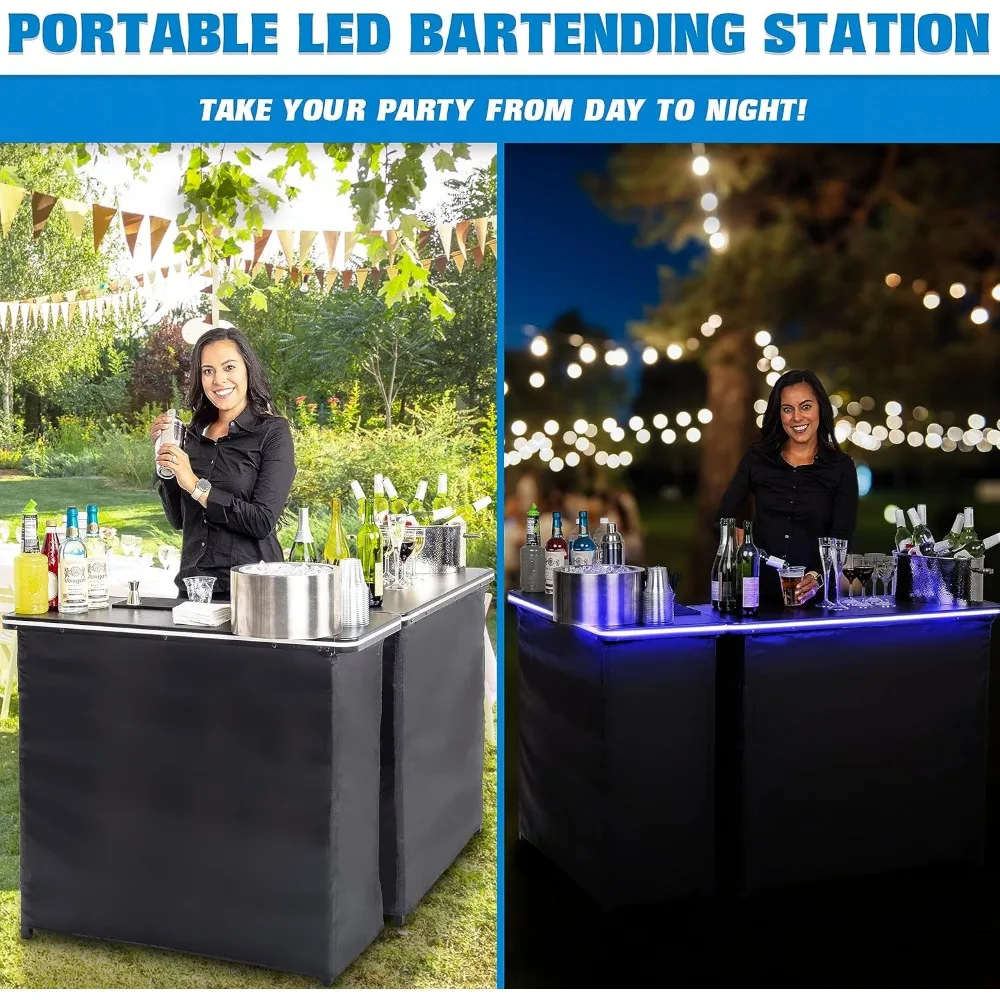 Portable Double Bar Table Set with Multi-Color LED Lights - Image 3