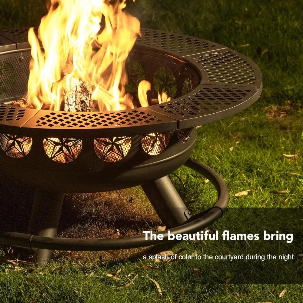 36 Inch Fire Pit with Cooking Grill, Outdoor Wood Burning BBQ - Image 4