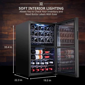 43 Bottle Dual Zone Wine Cooler Refrigerator w/Lock | Large Freestanding Wine Cellar For Red, White, Champagne & Sparkling