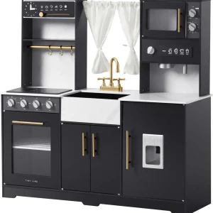 Play Kitchen for Kids, Wooden Play Kitchen Sets for Girls and Boys, New Modern Toddler Kitchen Toy Kitchen Designed in Trendy Ho